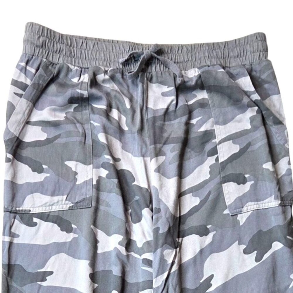 Splendid Gray Camo Print Drawstring Casual Rayon Jogger Pants Women's Size XL - Picture 2 of 6